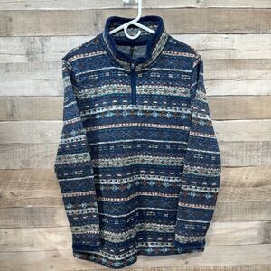 North River Womens‎ Aztec Fleece 1/4 Zip Pullover Navy Blue Orange White Size XL